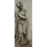 A composite garden statue modelled as Venus clutching her robe, on circular base, height 116cm.