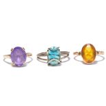 A 9ct yellow gold dress ring set with an oval cut amethyst stone in claw setting, size N,