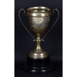 VINER'S LTD; an Elizabeth II hallmarked silver twin handled trophy cup,