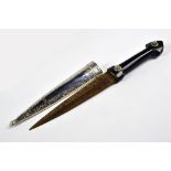 A late 19th/early 20th century Eastern horn handled kindjal dagger with white metal shafted