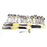 A canteen of electroplated cutlery and three hallmarked silver spoons, various hallmarks,