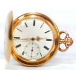An early 20th century Swiss 14ct gold cased full hunter crown wind pocket watch,