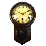 A German stained beech cased wall clock of very small proportions,
