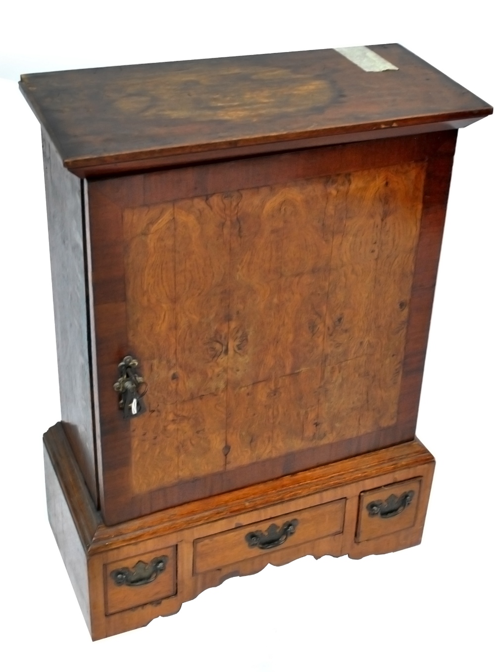 A burr oak, oak and mahogany crossbanded spice cabinet,