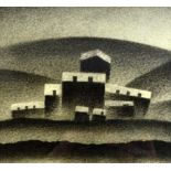 TREVOR GRIMSHAW (1947-2001); pencil and graphite, 'Houses in the Valley', signed, 13.