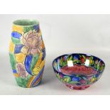A Beswick 7492 pattern baluster vase decorated with pastel hues depicting flowers and birds,