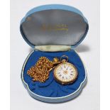 A late 19th/20th century 14ct yellow gold cased open faced crown wind lady's fob watch,