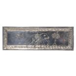 A mid-20th century Indian white metal rectangular pen tray/pin dish engraved with elephant and