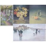 Four decorative prints to include a signed limited edition coloured print, 'The French Window II',