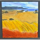 CARMEN AMBROZEVICH (Scottish); watercolour and acrylic on card, a rural scene,
