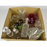 A large quantity of mixed glass items including cut glass bowls, decanters, vases, etc,