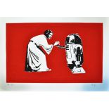 BIF; a signed limited edition coloured print, Princess Leia and R2D2, signed in pencil lower right,