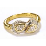 An 18ct yellow gold and diamond set ring, size P, diamond total approx 0.85ct, approx 6.6g.