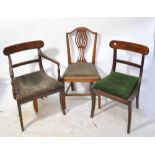 A Victorian dining chair with leather seat, set of five upholstered dining chairs,