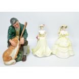 A Royal Doulton figure, HN2325 'The Master', height 16cm and two Coalport figures,