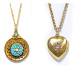 A 15ct yellow gold heart shaped locket pendant set with a diamond suspended from a 15ct yellow gold