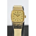 OMEGA; a 9ct yellow gold De Ville lady's wristwatch with shaped square dial and baton numerals,