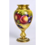 A Royal Worcester ovoid vase with gilt painted rim and base, painted with fruit, signed Jill,