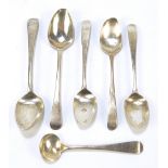 A set of three George III hallmarked silver Old English pattern tea spoons,