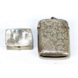 An Edwardian hallmarked silver vesta case of rounded rectangular form, inscribed 'From R to J',