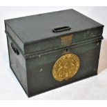 A Victorian green painted safe deposit box by Milners' of Liverpool,