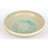 A Royal Lancastrian grey glazed circular bowl decorated in green with duck amongst foliage,