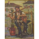 ISRAELI SCHOOL; oil on board, a man seated by a well,