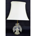 LALIQUE; an 'Ariane Doves' frosted clear glass table lamp,