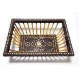 A Vizagapatam rectangular basket with bone inlaid decoration and quill sides, width 27cm.
