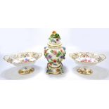 A 20th century Dresden porcelain floral encrusted vase, cover and stand, height 32cm,