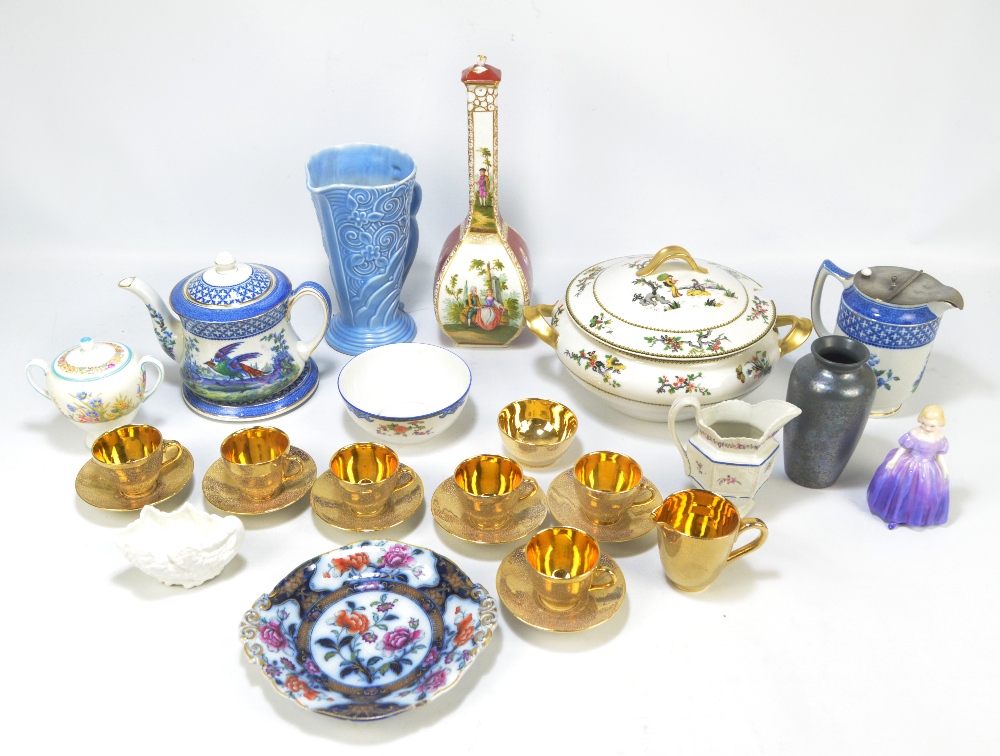 A group of various ceramics to include a Wade tapering mould decorated lemonade jug, height 23cm,