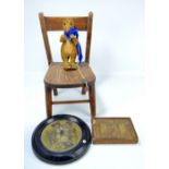 Three early to mid-20th century toys comprising Lucky Jeep cloth toy with blue velvet scarf and