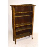A Victorian bamboo and wicker open bookcase with four adjustable shelves, width 81cm, height 146cm.