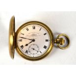 THOMAS RUSSELL OF LIVERPOOL; a gold plated crown wind full hunter pocket watch,