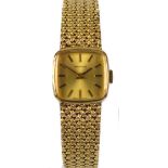 MARVIN; a 9ct yellow gold lady's wristwatch, the square dial set with baton numerals,