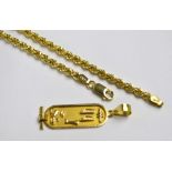 An 18ct Egyptian yellow gold pendant, height 4cm including bail,