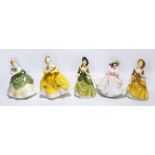 Five Royal Doulton figures; HN2275 'Sandra, HN2312 'Soirée', HN2698 'Sunday Best',