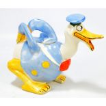 A Wade Heath novelty teapot modelled as Donald Duck, marked to base, length 23cm (af).