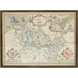 JOHN SPEEDE (sic); a 17th century and later hand coloured map of Denbighshire, 39 x 51cm,