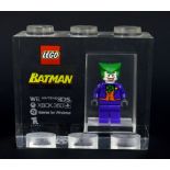 A Lego for TT Games Minifigure acrylic trophy brick, The Joker from Batman: The Video Game,