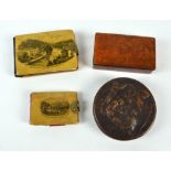 A circular tortoiseshell lined snuff/patch box, possibly fruitwood,