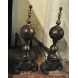 A pair of 19th century iron and brass andirons, height 51cm.
