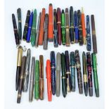 A collection of thirty-five vintage fountain pens, ballpoint pens and pencils,