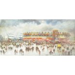 BM MULLEN; a signed limited edition print depicting Old Trafford, 1/1000, 33 x 68cm,
