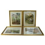 A group of four watercolours depicting rural scenes, all unsigned, each 35 x 26.