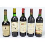 Five bottles of vintage red wine; Chateau Talbot 1966,