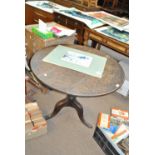 A George III oak tripod table with circular top, diameter 89cm, also a mahogany D-end console table,