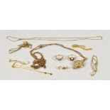 A mixed lot of 9ct yellow gold and unmarked yellow metal jewellery including chains, pendant,