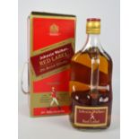 A boxed 1.75 litre bottle of Johnnie Walker Red Label Scotch Whisky.