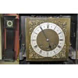 An early 20th century oak longcase clock of small proportions,